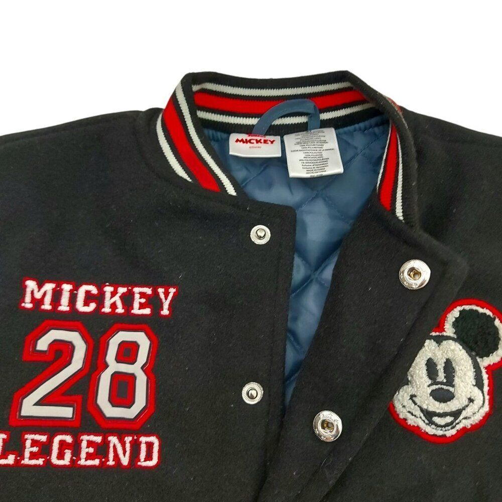 Disney Junior Mickey Mouse Varsity Bomber Jacket Toddler 4T Black Snaps Quilted - Picture 4 of 12